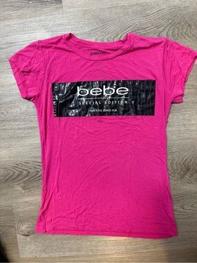bebe Hot Pink Short Sleeve Logo Tee